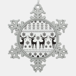 Modernes Kunsthistorisches Rentier Schneeflocken Zinn-Ornament