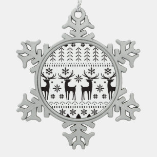 Modernes Kunsthistorisches Rentier Schneeflocken Zinn-Ornament