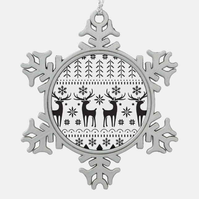 Modernes Kunsthistorisches Rentier Schneeflocken Zinn-Ornament (Vorderseite)