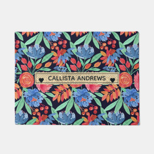 Modernes Künstlerisches Korallenblau-Floral-Aquare Fußmatte