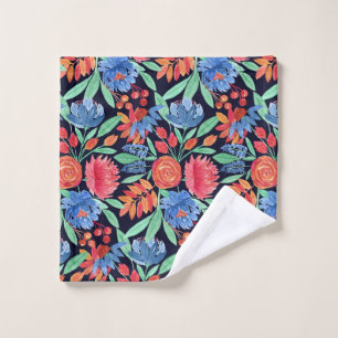 Modernes, Künstlerisches Korallenblau, florales Wa Waschlappen