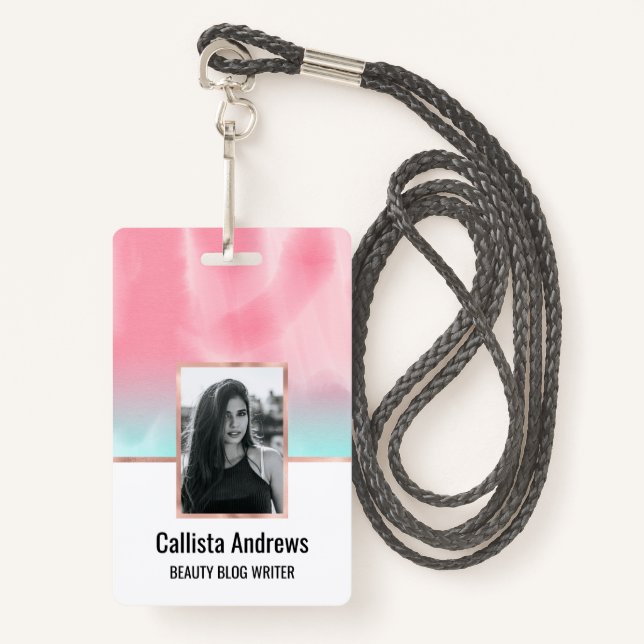 Modernes Künstlerisches Pink Aqua Ausweis (Vorderseite mit Schlüsselband)