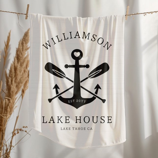 Modernes Lake House Familienname Anchor Oars Paddl Fleecedecke (Von Creator hochgeladen)
