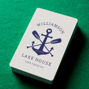 Modernes Lake House Familienname Nautic   Navy Blu Spielkarten