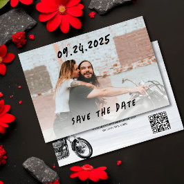 Modernes Lässiges Motorrad-Adventure Wedding-Foto Save The Date
