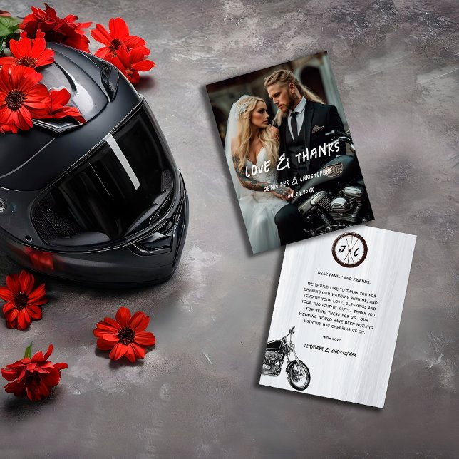 Modernes Lässiges Motorrad-Hochzeitthema Dankeskarte (Von Creator hochgeladen)