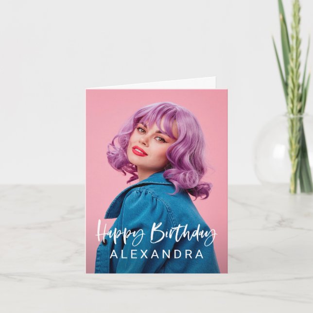 Modernes Lässiges Skript und Foto | Happy Birthday Karte (Vorderseite)
