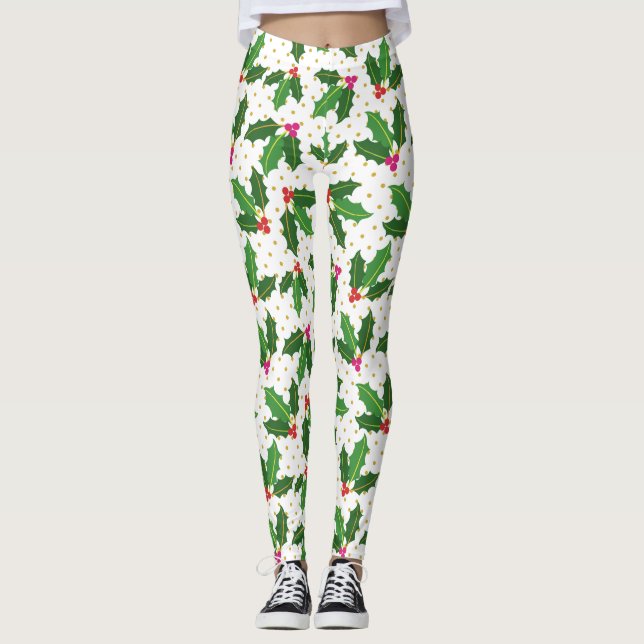 Modernes Laub-Stechpalmen-Gold punktiert Leggings (Vorderseite)