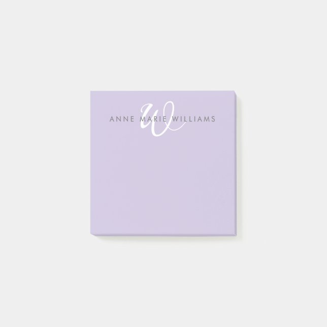 Modernes Lavendel-Weiß-Script-Monogramm Post-it Klebezettel (Vorderseite)