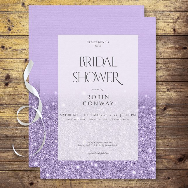 Modernes Lavender Glam Glitzer Brautparty Einladung (Modern Lavender Glam Glitter Bridal Shower Invitation)