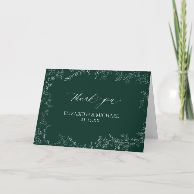 Modernes Leaf Emerald Green Formal Foto Vielen Dan Karte (Vorderseite)