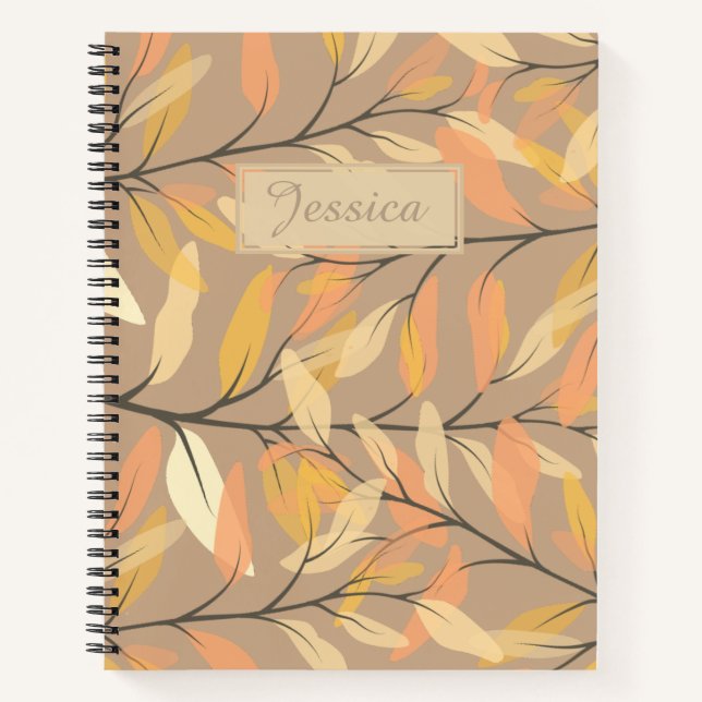 Modernes Leaf- und Branchenzeitmuster Personalisie Notizbuch (Vorderseite)