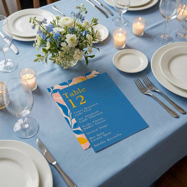 Modernes Leafy Lithograph Tischnummer Diagramm (Modern Leafy Lithograph table number seating chart.)