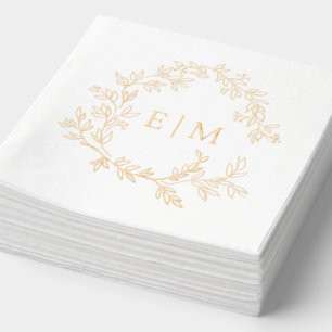 Modernes Leafy Wappen Einfache Mit Monogramm Hochz Servietten Mit Folie