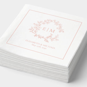 Modernes Leafy-Wappen Mit Monogramm Hochzeitsszene Servietten Mit Folie