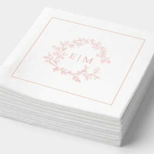 Modernes Leafy-Wappen Mit Monogramm Hochzeitsszene Servietten Mit Folie