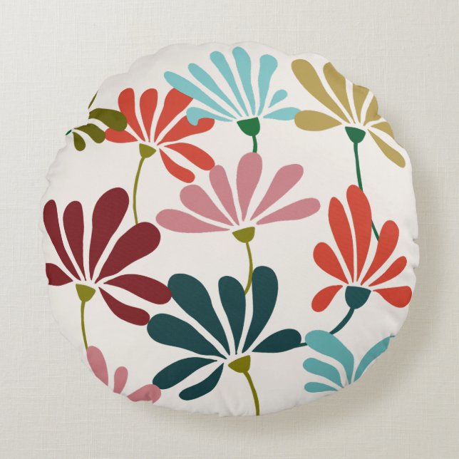 Modernes, lebendiges, florales Rundkissen Rundes Kissen (Vorderseite)