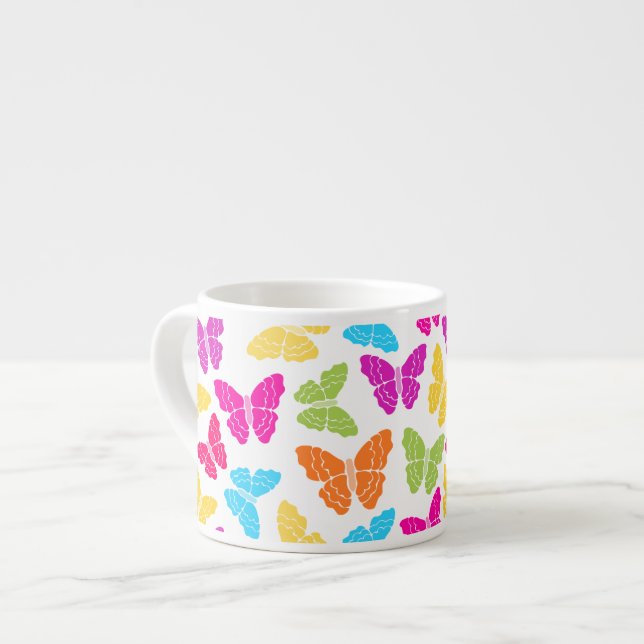 Modernes, lebendiges Rainbow Butterfly Niedliches  Espressotasse (Vorderseite Links)