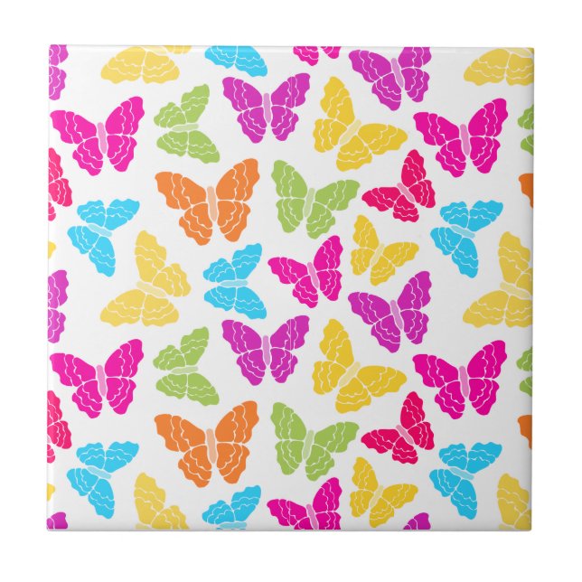 Modernes, lebendiges Rainbow Butterfly Niedliches  Fliese (Vorderseite)