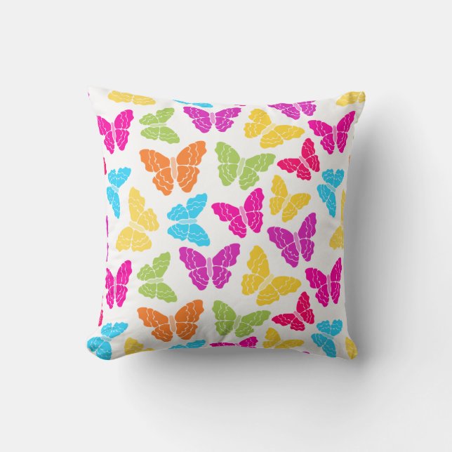 Modernes, lebendiges Rainbow Butterfly Niedliches  Kissen (Vorderseite)