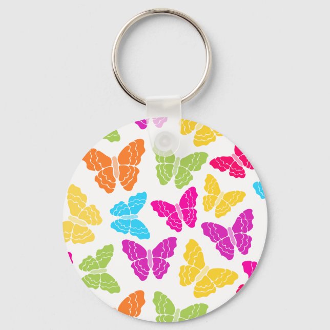 Modernes, lebendiges Rainbow Butterfly Niedliches  Schlüsselanhänger (Vorderseite)