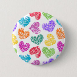 Modernes, lebendiges Regenbogen Doodle Herz Niedli Button