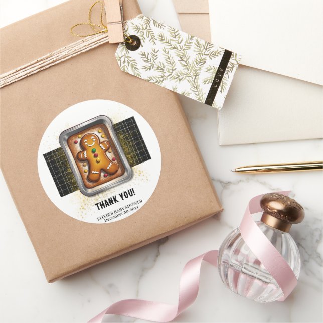 Modernes Lebkuchen in Pan Baby Dusche Runder Aufkleber (Schenken)