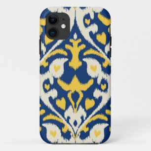 Modernes lederfarbenes gelbes blaues ikat Stammes- Case-Mate iPhone Hülle