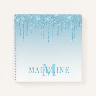Modernes, leicht blauer Glitzer Monogram Notizbuch