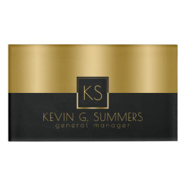 Modernes Leichtgold- und Schwarz-Geometrie-Design Namenschild