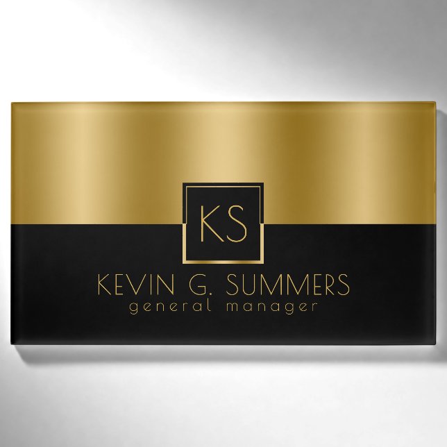 Modernes Leichtgold- und Schwarz-Geometrie-Design Namenschild (Vorderseite)