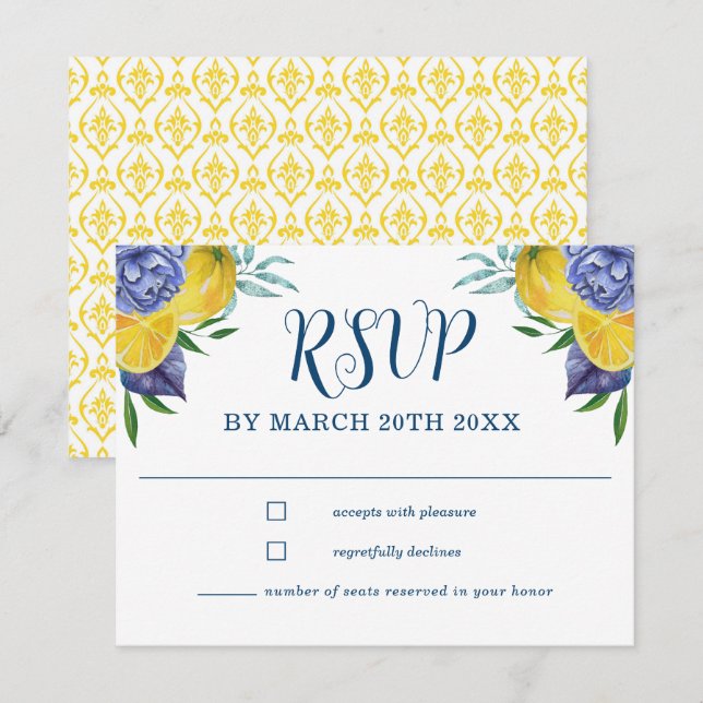Modernes Lemon Summer Wedding RSVP Karte (Vorne/Hinten)