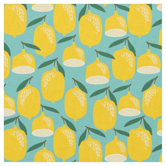 Modernes Lemon Yellow Kitchen Muster aus dem Mitte Stoff (Nahaufnahme)