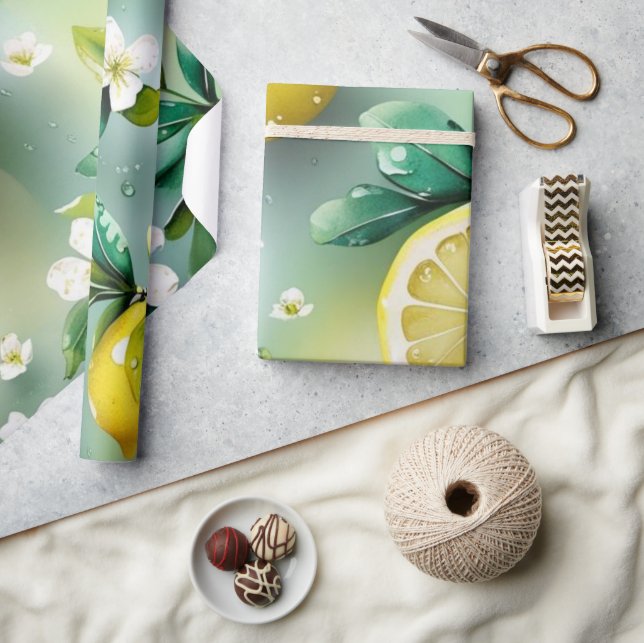 Modernes lemonblaues Blumenskript-Brautparty Geschenkpapier (Kunsthandwerk)