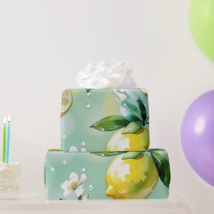 Modernes lemonblaues Blumenskript-Brautparty Geschenkpapier