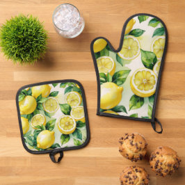Modernes lemonblaues Blumenskript-Brautparty Ofenhandschuh & Topflappen-Set