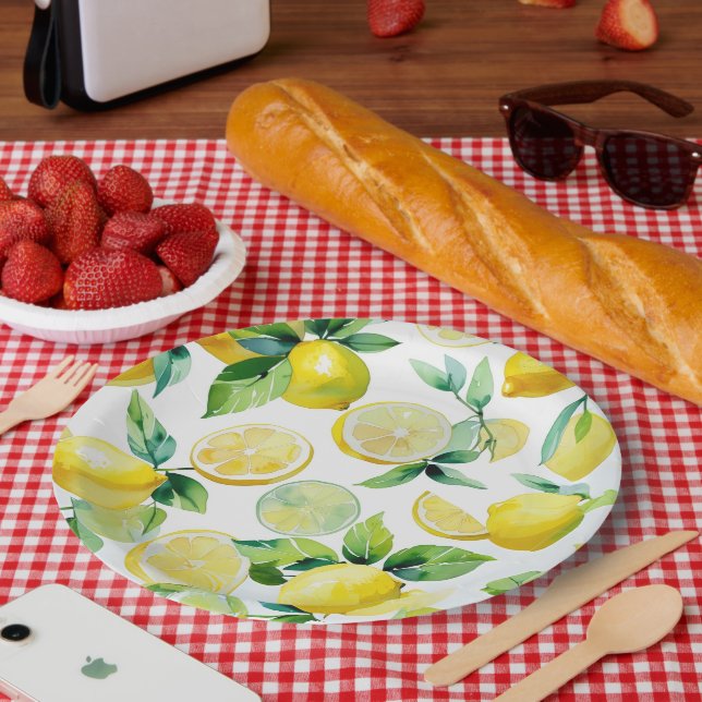 Modernes lemonblaues Blumenskript-Brautparty Pappteller (Picknick)