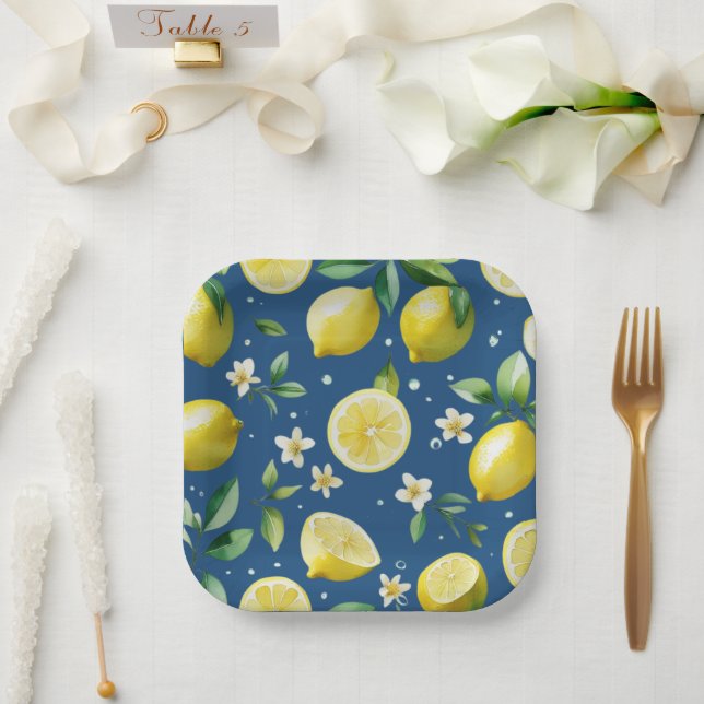 Modernes lemonblaues Blumenskript-Brautparty Pappteller (Hochzeit)