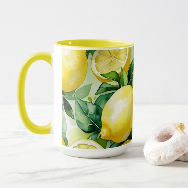 Modernes lemonblaues Blumenskript-Brautparty Tasse (Mit Donut)