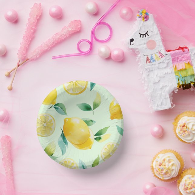 Modernes lemongelbes Blumenskript-Brautparty Pappteller (Party)