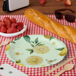 Modernes lemongelbes Blumenskript-Brautparty Pappteller