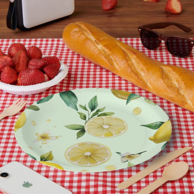 Modernes lemongelbes Blumenskript-Brautparty Pappteller (Picknick)