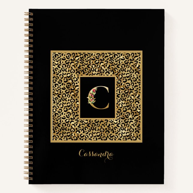 Modernes Leopard Gold Personal Monogram Letter C Notizbuch (Vorderseite)