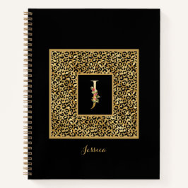 Modernes Leopard Gold Personal Monogram Letter J Notizbuch