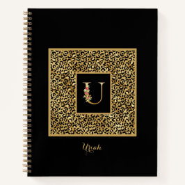 Modernes Leopard Gold Personal Monogram Letter U Notizbuch