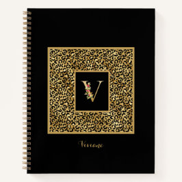 Modernes Leopard Gold Personal Monogram Letter V Notizbuch