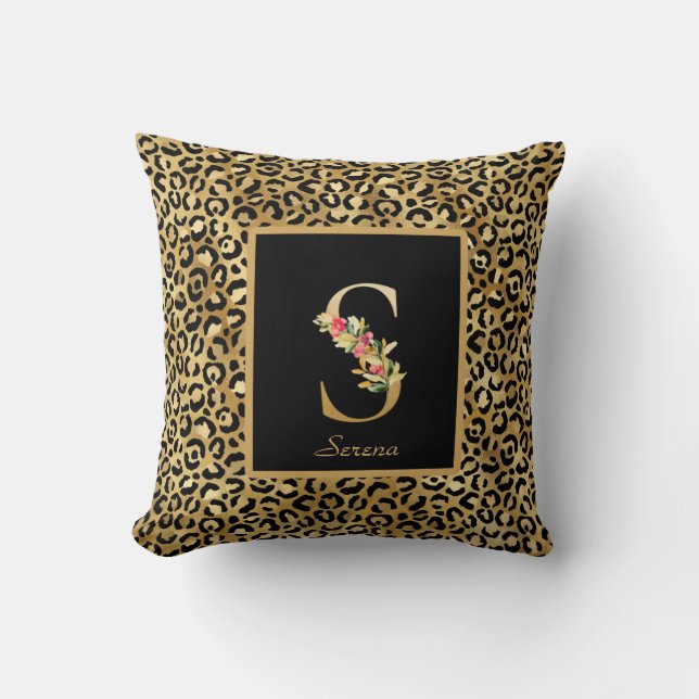 Modernes Leopard Personalisiert Monogram S Kissen (Vorderseite)