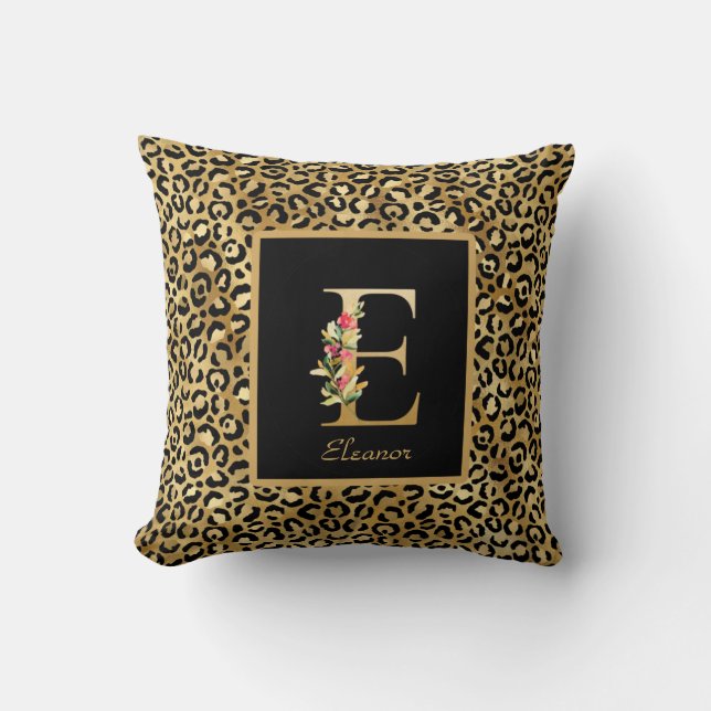 Modernes Leopard Personalisiertes Monogramm E Kissen (Vorderseite)