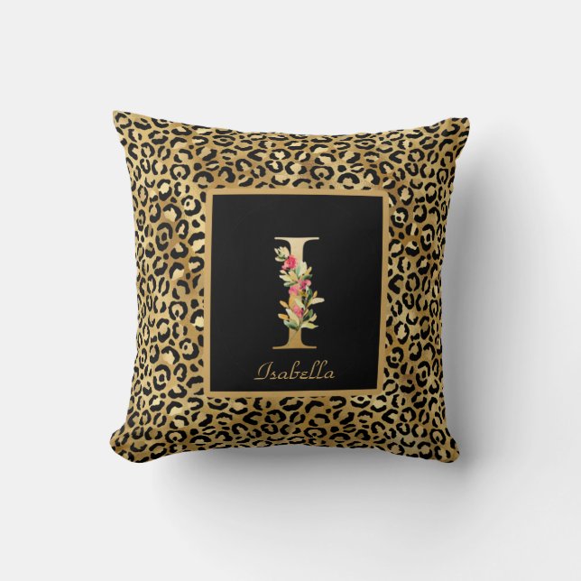 Modernes Leopard-Personalisiertes Monogramm I Kissen (Vorderseite)