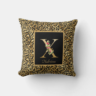 Modernes Leopard-Personalisiertes Monogramm X Kissen
